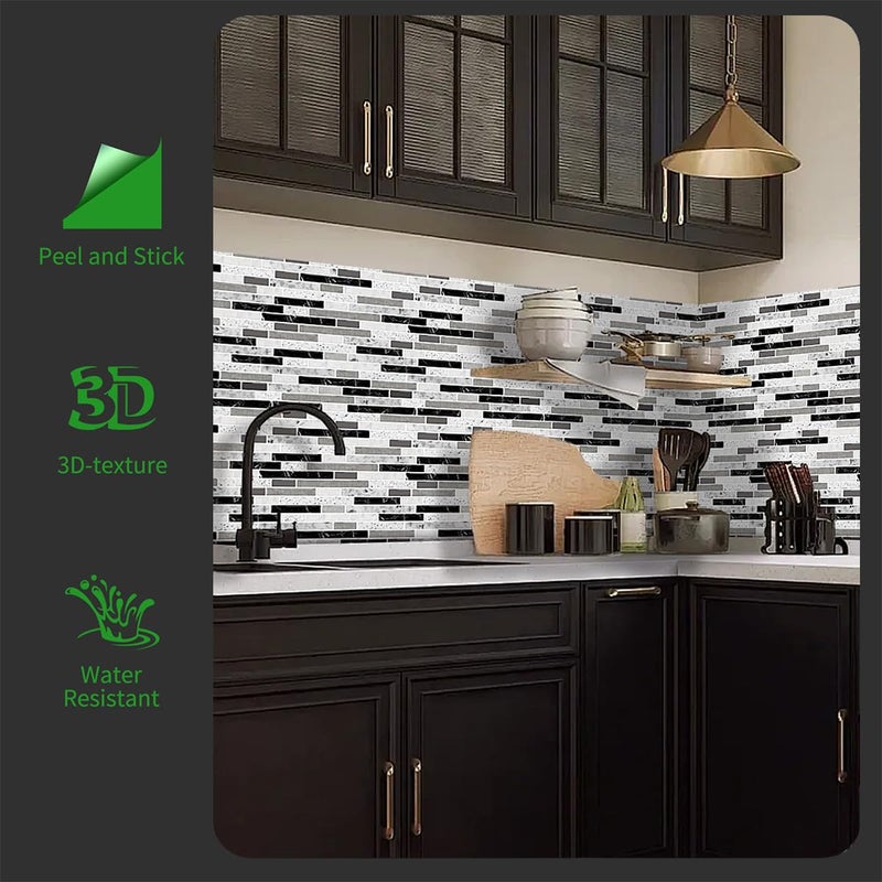 LONGKING 10-Sheet Self-Adhesive Peel and Stick Backsplash for Kitchen, Vinyl Decorative Tiles (Gray) - Image 2